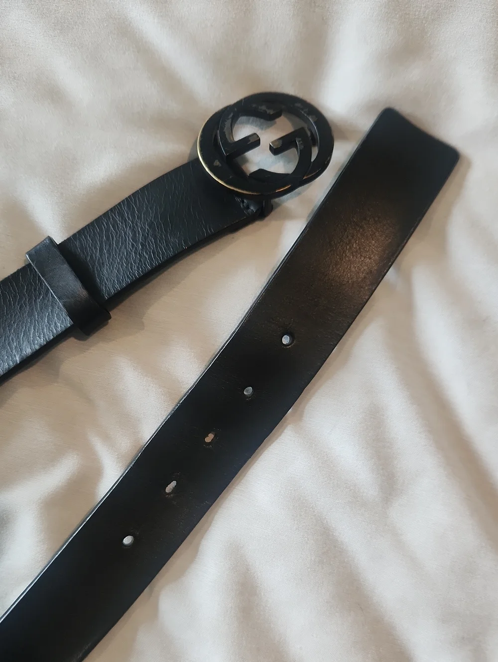 Black Leather Belt with Interlocking G Buckle